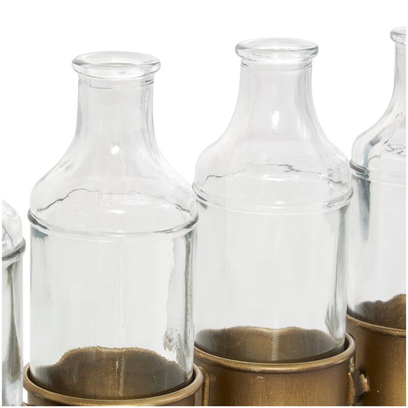 Gold Metal Adjustable Bottle Decorative Vase with Clear Glass Bottles