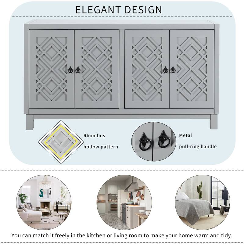 Large Storage Space Sideboard,4 Door Buffet Cabinet with Pull Ring Handles - N/A
