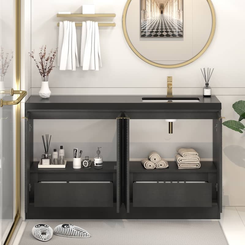Milano 60" Freestanding Bathroom Vanity with Right Black Acrylic Sink