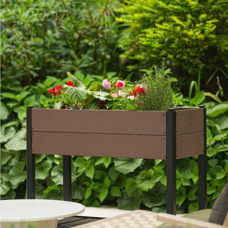 42.7" All-Weather Elevated Garden Bed, Planter Box with Storage Shelf