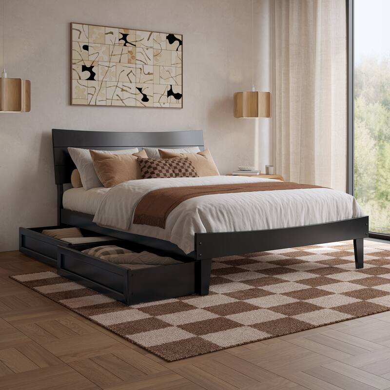 Phoenix Wood Platform Bed with Storage Drawers - Black - Full
