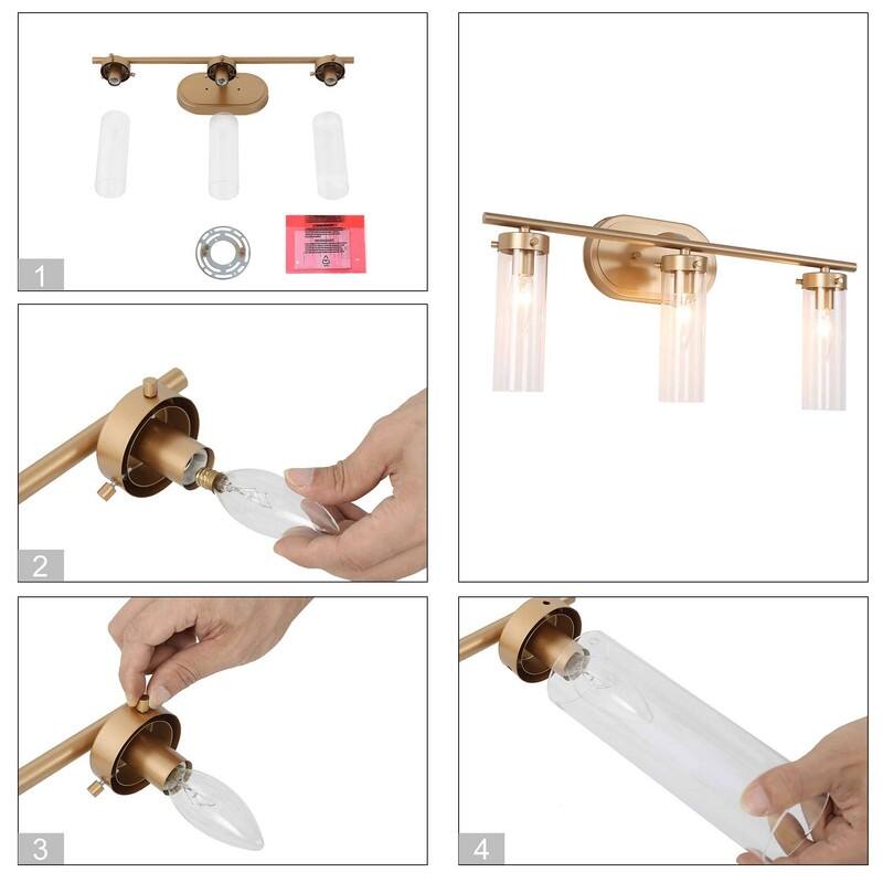 Modern 3-Light Gold Bathroom Wall Sconces Linear Glass Vanity Lights