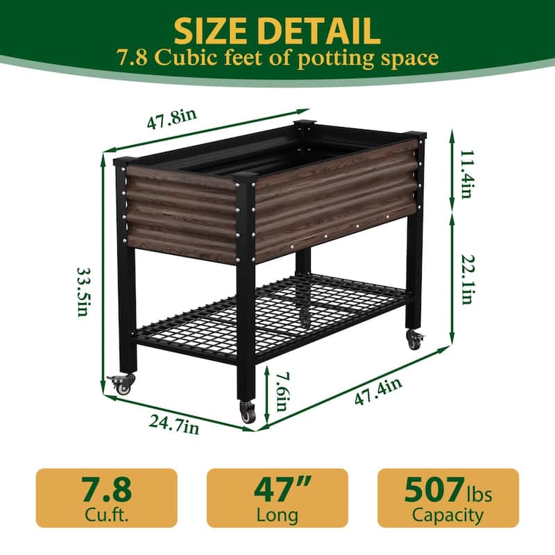 VEIKOUS 7.8 Cu.ft Galvanized Steel Raised Garden Bed, Large Outdoor Planter Box with Drainage Holes, Wheels