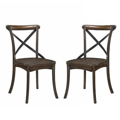 Set of 2 "X" Metal Back Side Chairs, Dark Oak and Black