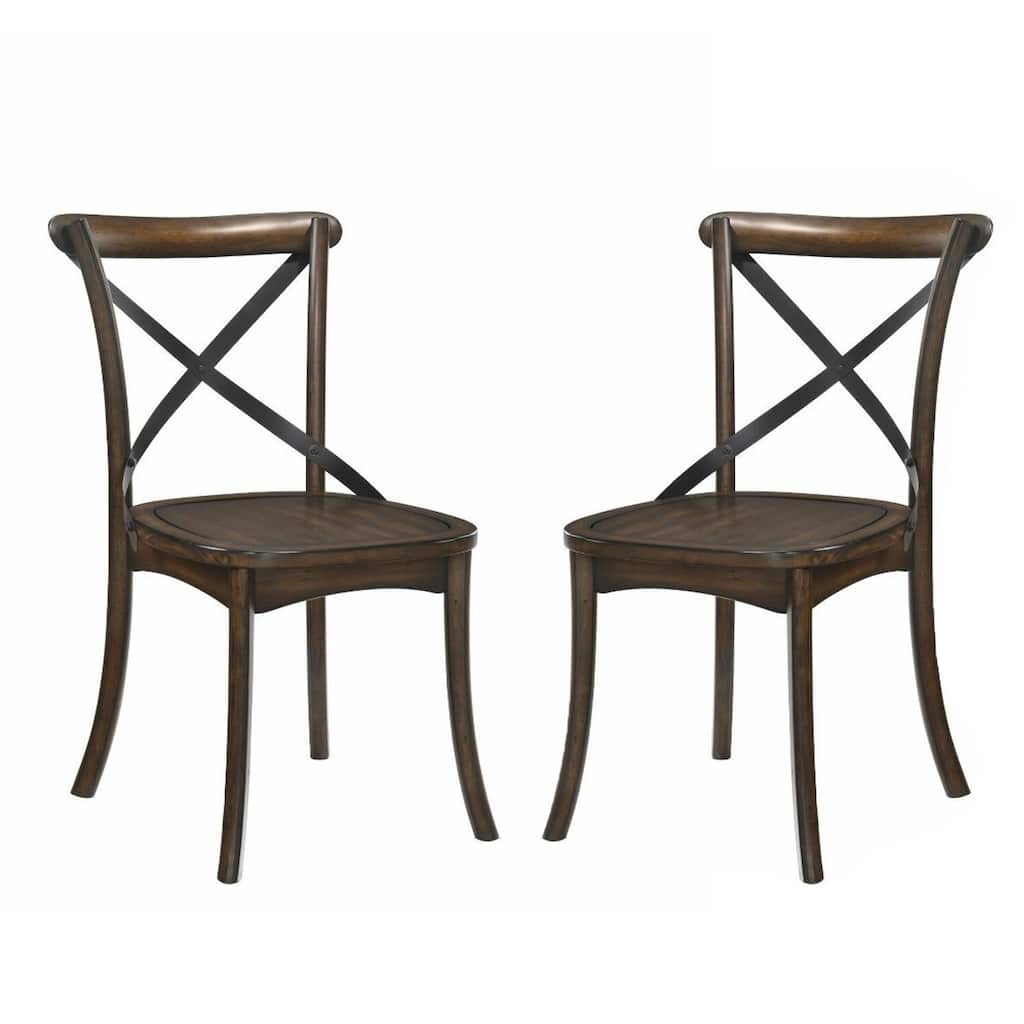 Set of 2 "X" Metal Back Side Chairs, Dark Oak and Black