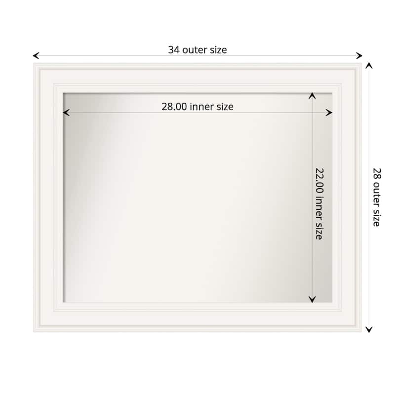 Non-Beveled Bathroom Wall Mirror - Ridge White Frame - Ridge White - 34 x 28 in