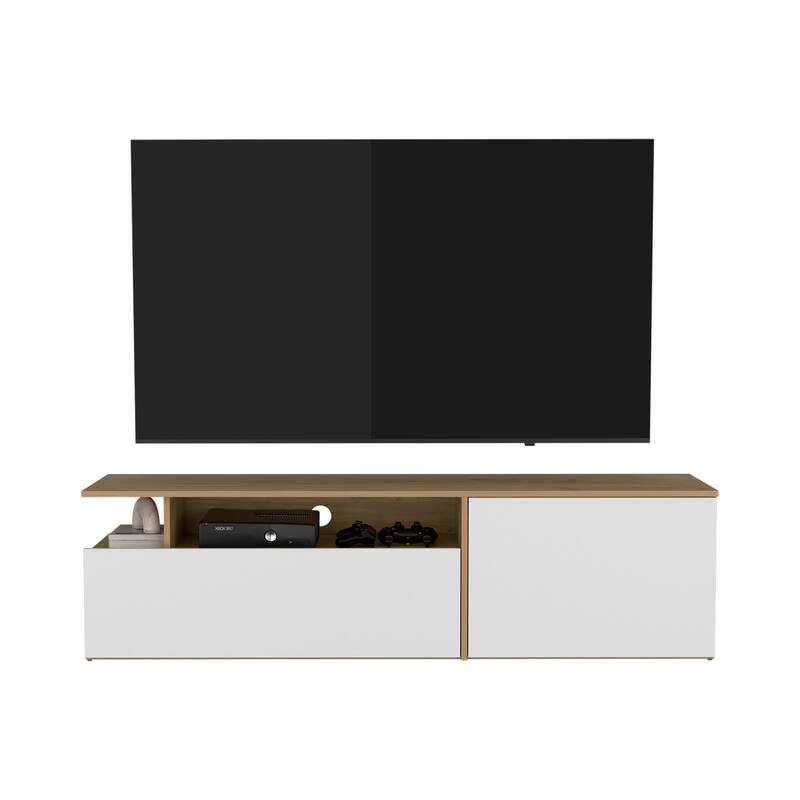 Tv Stand with Sleek and minimalist design,60" TV Capacity,2 Doors, 4 Shelves,FSC Certified CPSIA Compliant