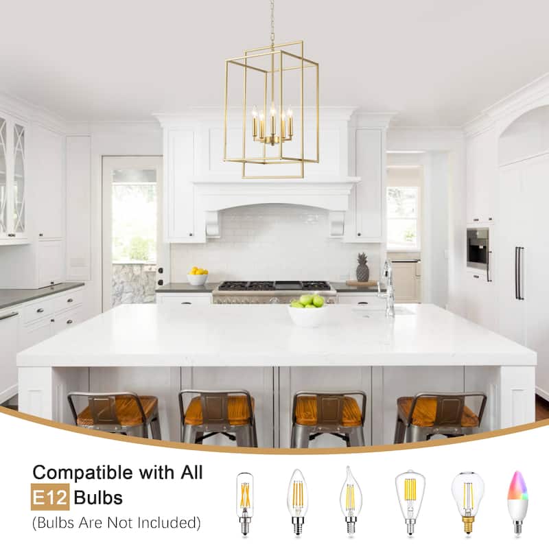 5-Light Candlestick Cage Hanging Linear Chandelier Lighting Island Chandelier for Kitchen Island