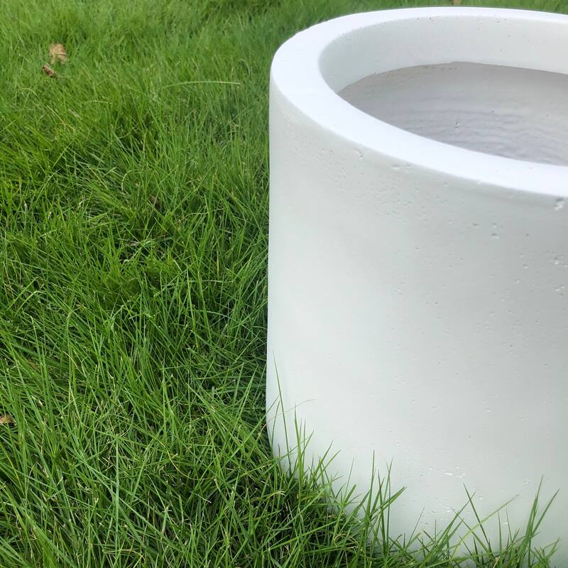 Kante Set of 3 Lightweight Concrete Modern Cylinder Outdoor Planters, 15.8, 12.9 and 9.8 Inch Diameter, Pure White