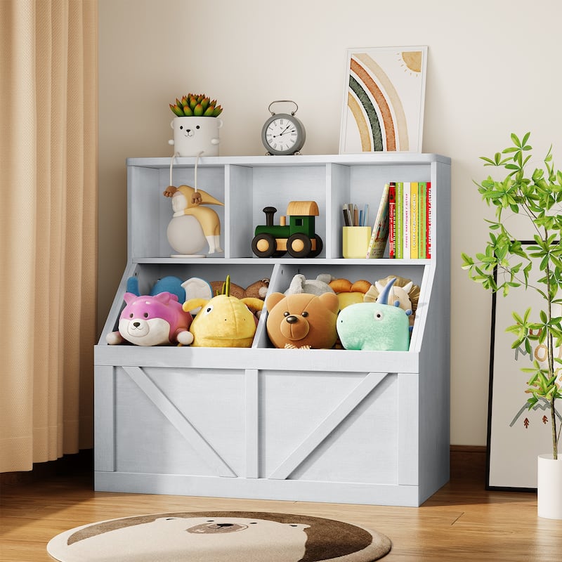 Toy Storage Organizer and Kids Bookshelf, Toddler Toy Storage Cabinet with Toy Shelf