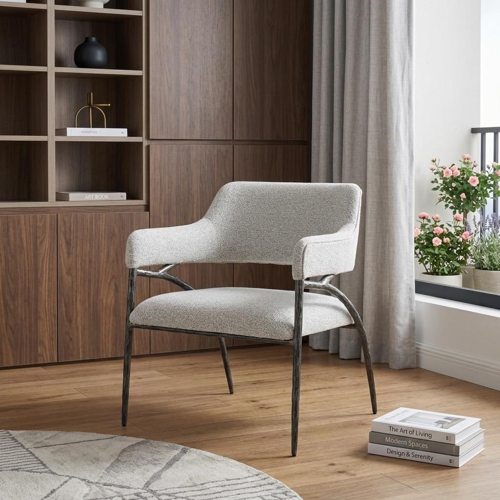 HomeRoots 28" Gray And Black Upholstered Arm Chair - 27.60 in. x 32.70 in. x 28.00 in.