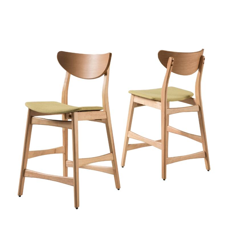 Zily Counter Height Chairs Set of 2, Green Seat, Natural Brown Wood