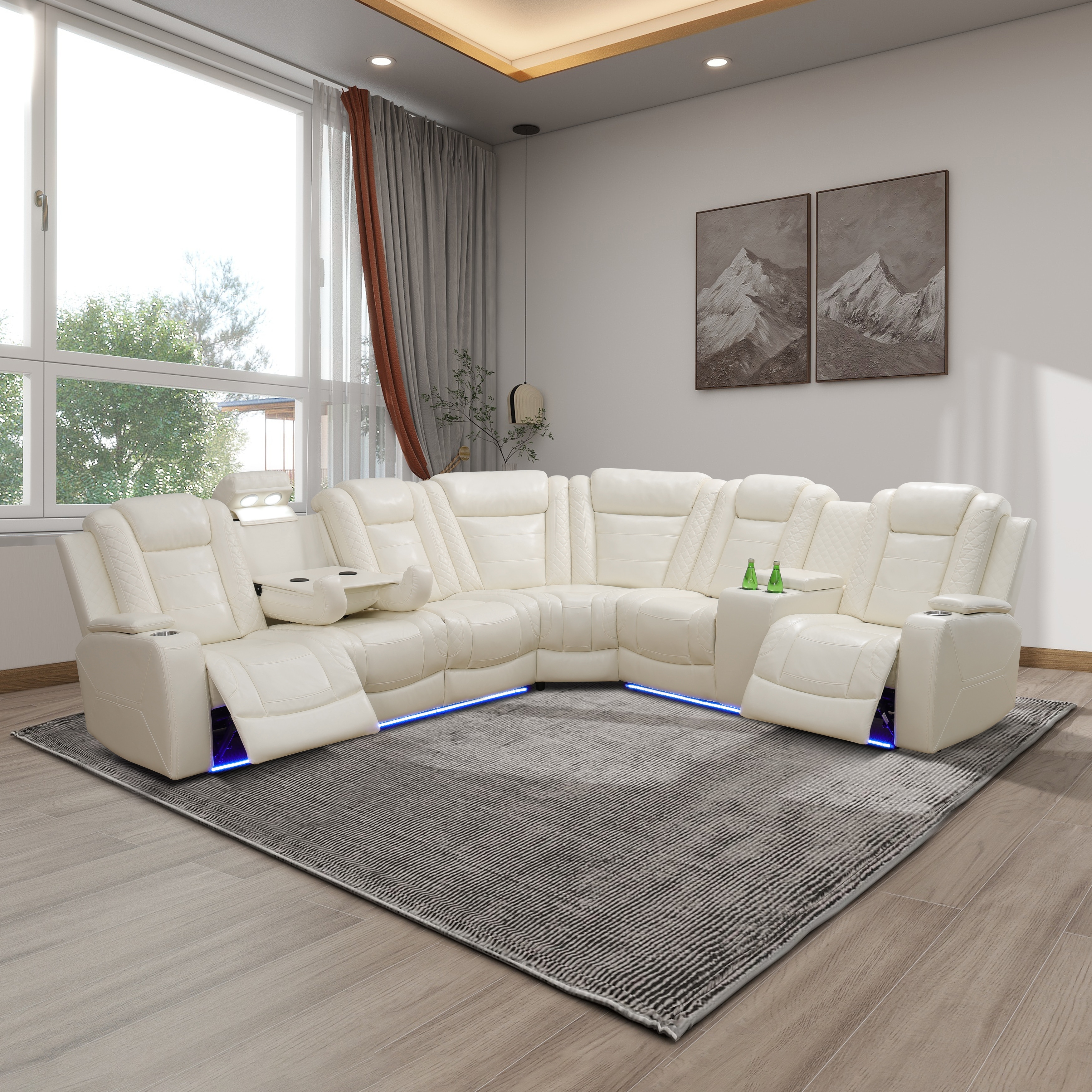 3-Piece Black Breathable Leather Living Room Sofa Set