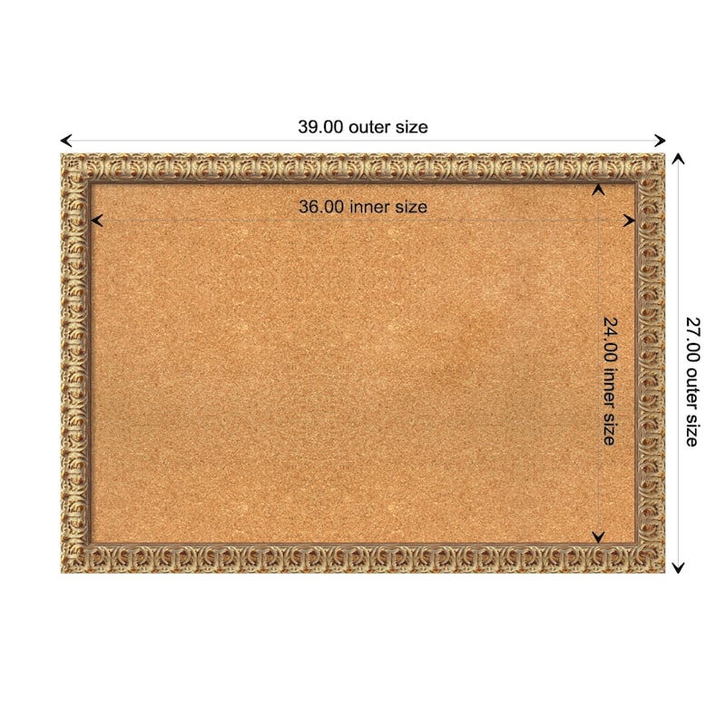 Florentine Wood Framed Natural Corkboard Bulletin Board - Board Size 36x24