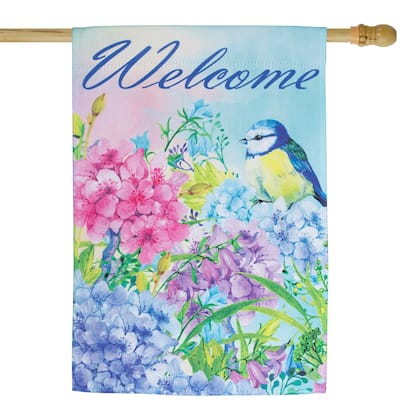 Blue and Purple Welcome Bird Outdoor House Flag 28" x 40"