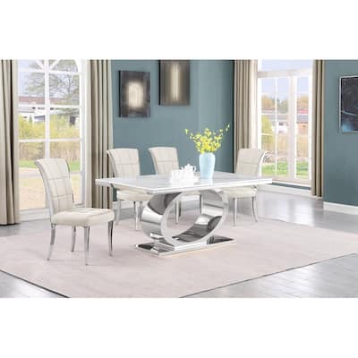 Best Quality Furniture D430/1-SC320-7 Dining Set with 68" White Marble Top