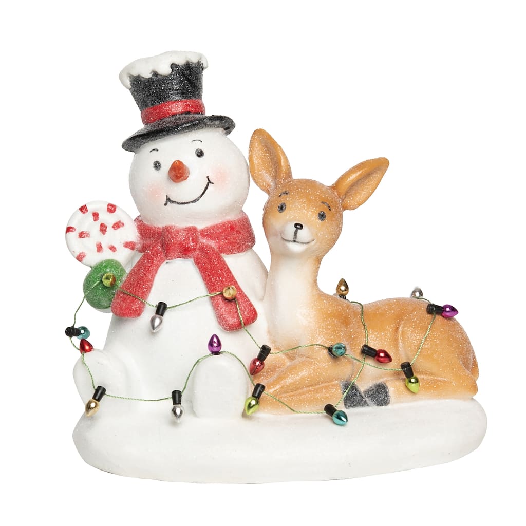 Transpac Resin 6.25 in. Multicolor Christmas Tangled Snowman and Reindeer Decor