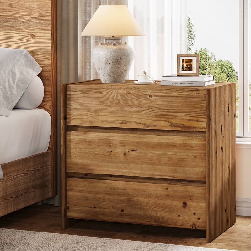 Oversized Solid Wood Nightstand, 31.5-Inch Farmhouse Night Stand - Brown
