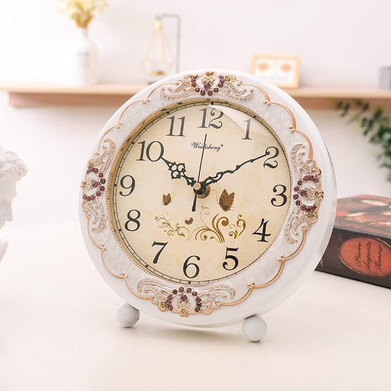 Vintage Table Clock, Retro NonTicking European Style Beside Desk Clock