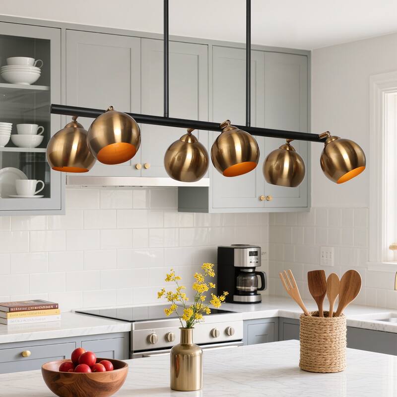Modern 6-Light Black Gold Linear Chandeliers Glam Metal Island Light for Dining Room