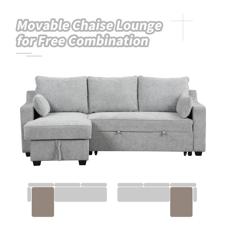 60" Sleeper Sofa with Storage Chaise,L Shape Couch Convertible Sofa with Storage Racks and USB Ports