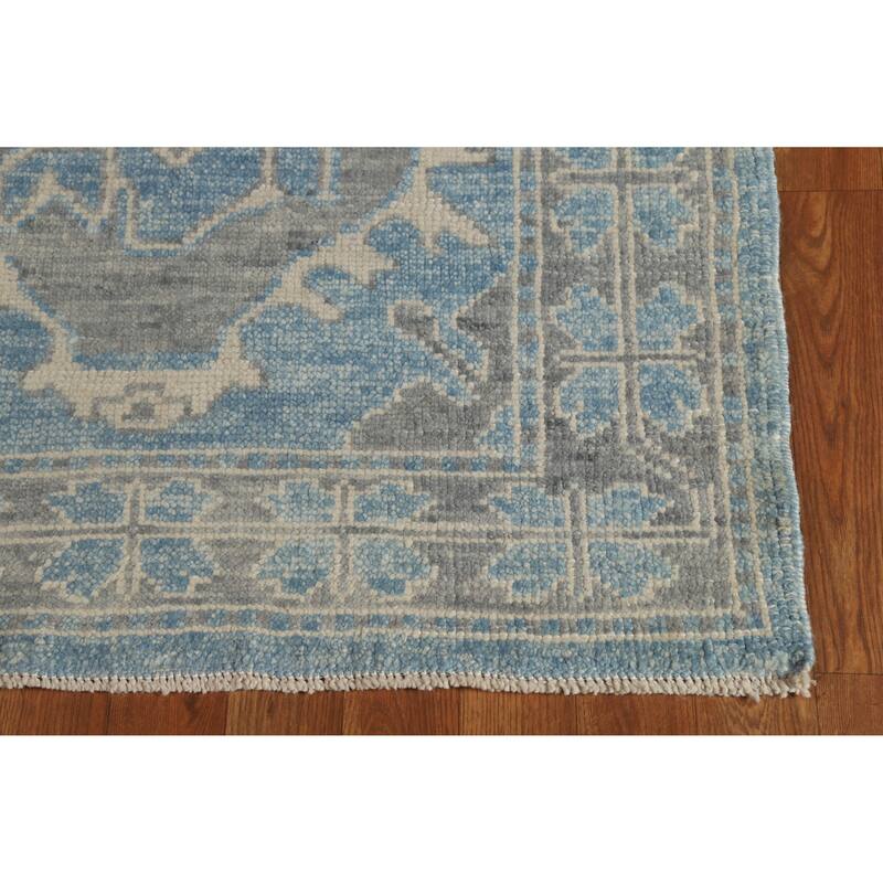 Hand Knotted Oriental 100% Wool Carpet Transitional Geometric Navy Blue & Blues Oushak Runner Rug - 15' 11'' X 3' 4''