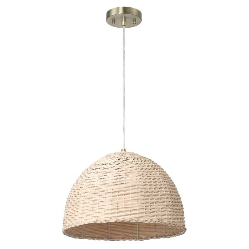 Calypso Metal and Handwoven Wicker Dome Ceiling Light - 15.0"L x 15.0"W x 10.0"H - Natural