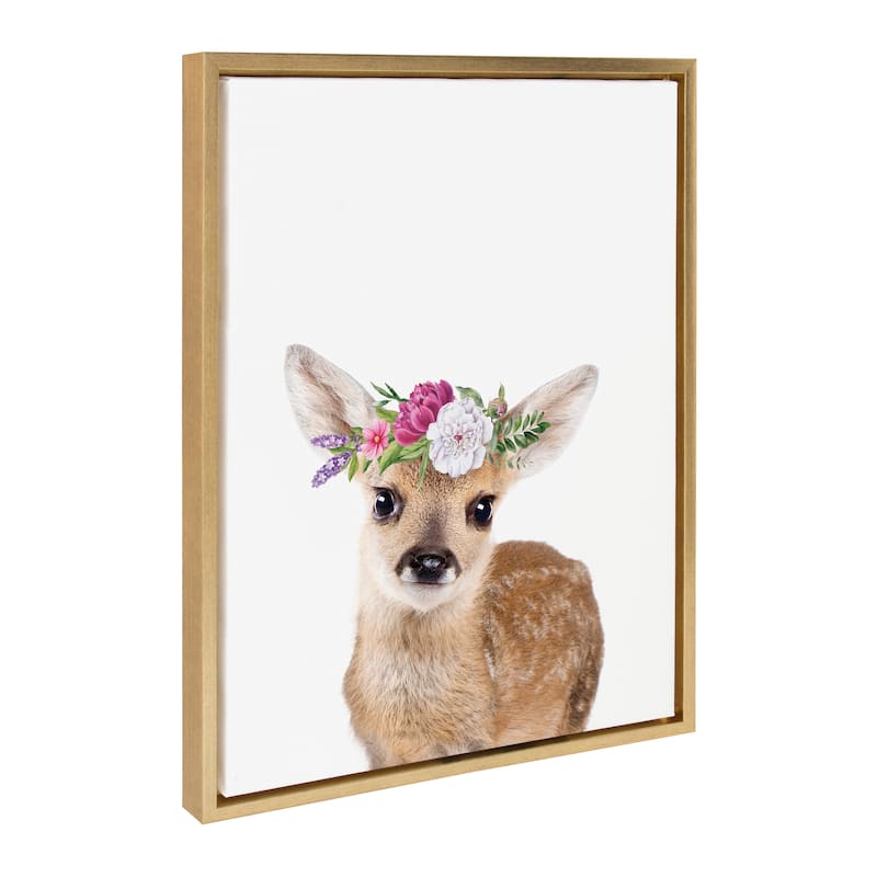 Kate and Laurel Sylvie Flower Crown Fawn Framed Canvas by Amy Peterson - 18x24 - Yellow