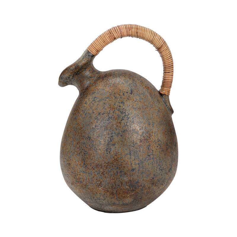 Sagebrook Home Terracotta Rustic Jug With Woven Handle, Multi, Round, Two Tone