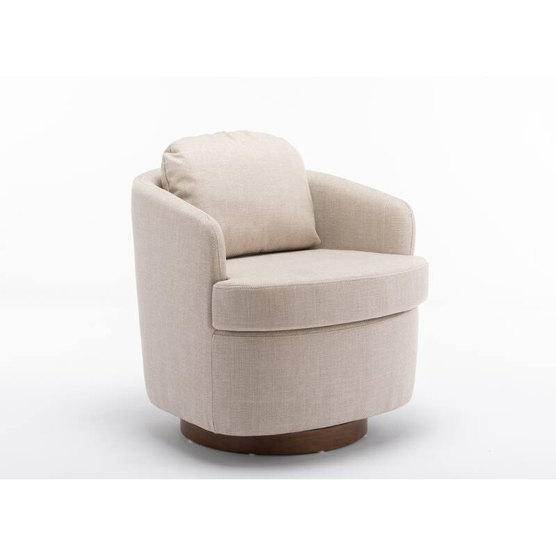 Fabric Swivel Accent Chair With Soild Wood Round Brown Base Leg
