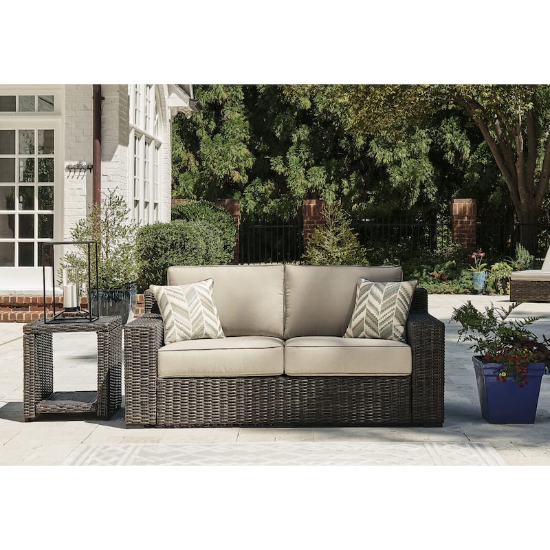 Signature Design by Ashley Coastline Bay Brown Outdoor Loveseat with Cushion - 71" W x 36" D x 36" H