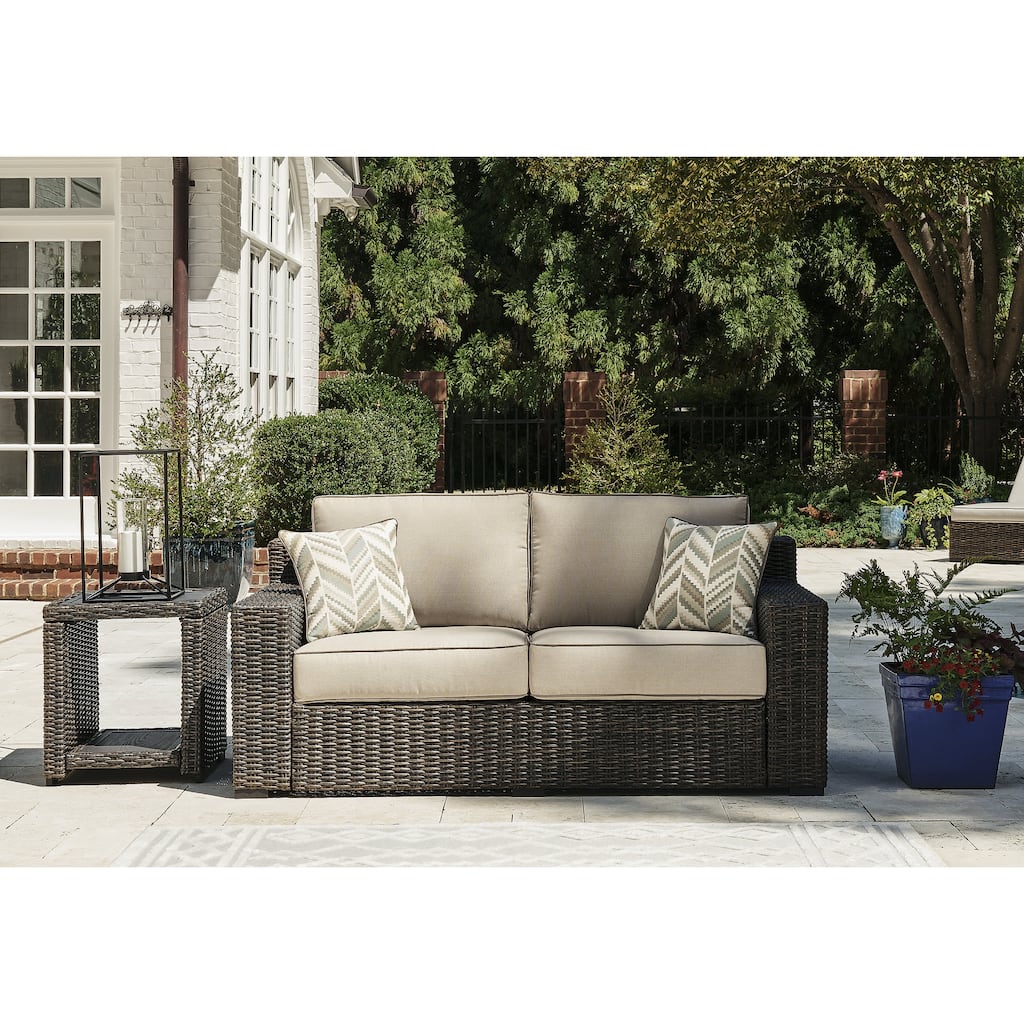 Signature Design by Ashley Coastline Bay Brown Outdoor Loveseat with Cushion - 71" W x 36" D x 36" H