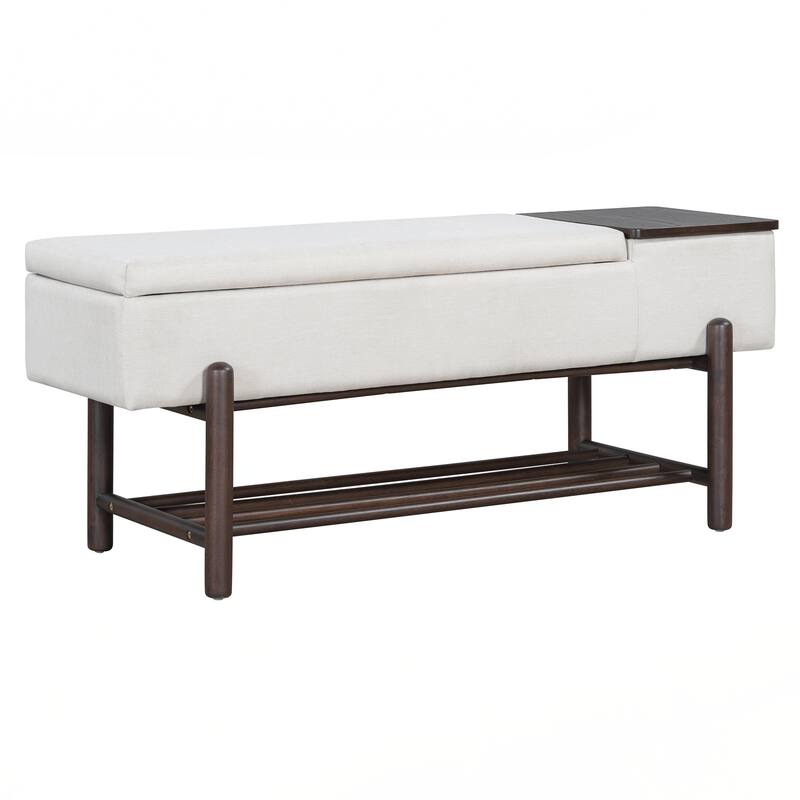 Farmhouse Upholstered Storage Bench with Hidden Compartment, Modern Entryway Bench for Living Room, Entryway