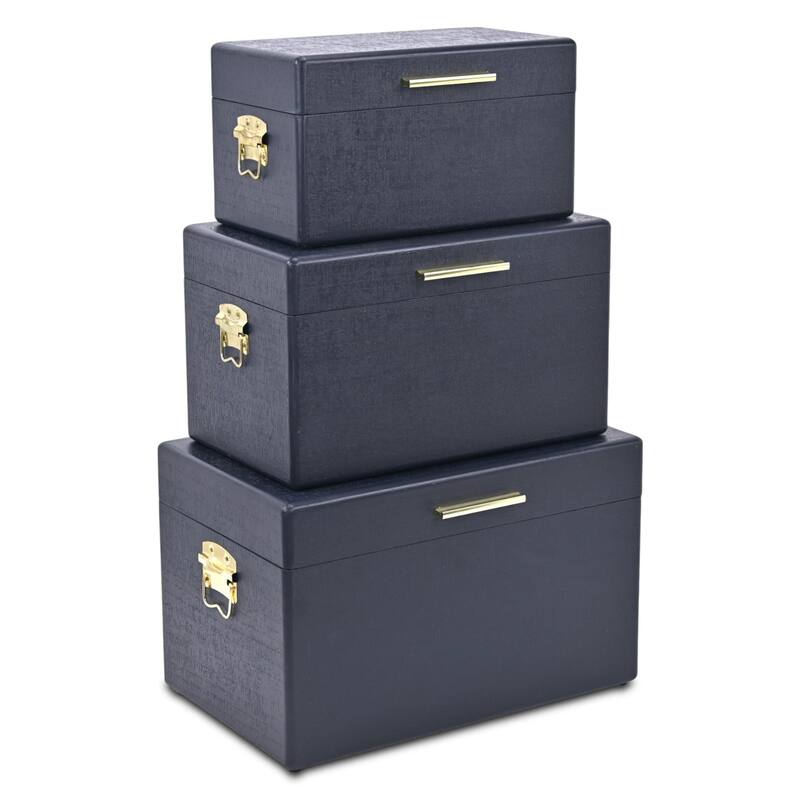 Sable Set of 3 Wooden Trunks with Gold Handles