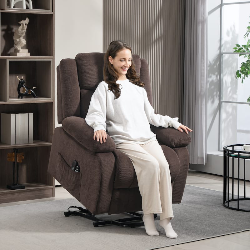 Brown Power Lift Recliner Massage Chair with Built-in USB Port and Side Storage Pockets