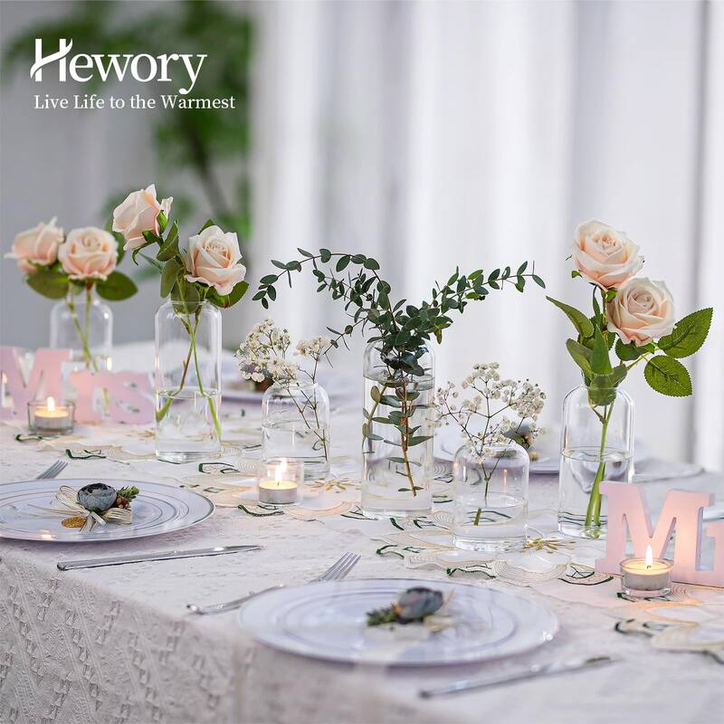 Glass Bud Vases for Flowers - Blown Modern Small Glass Vases for Centerpieces Set of 12, Mini Clear Bulk Flower Vases