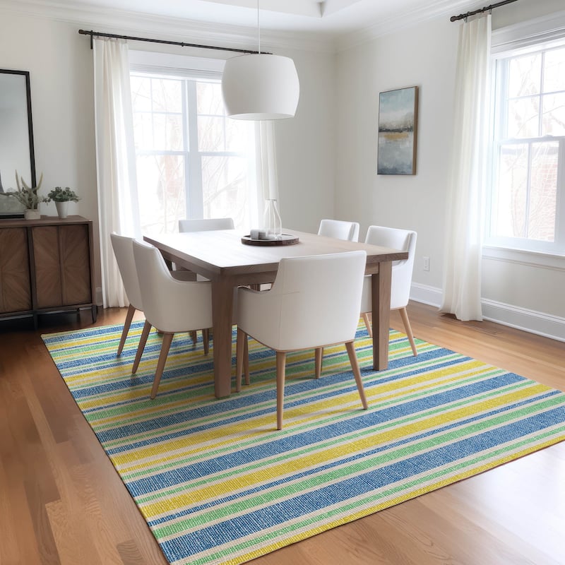 Machine Washable Indoor/ Outdoor Thin Cabana Stripe Chantille Rug
