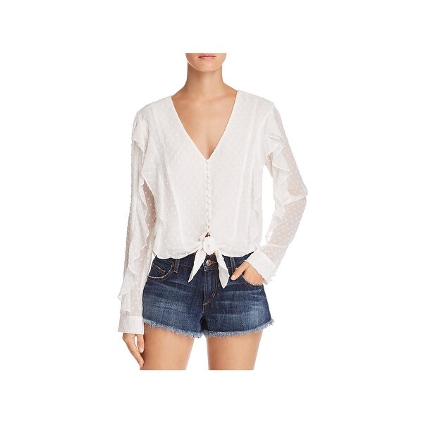 Bardot Womens Dobby Button-Down Top Ruffled Sheer - 8