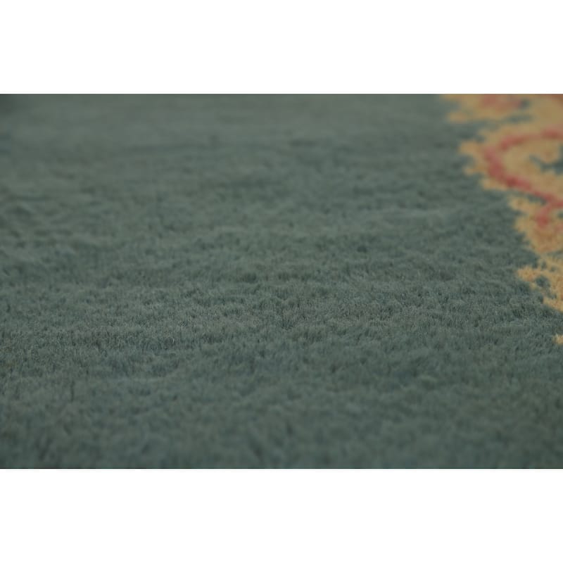 Hand Knotted Oriental 100% Wool Carpet Traditional Medallion Navy Blue & Blues Kerman Area Rug - 8' 9'' X 5' 10''