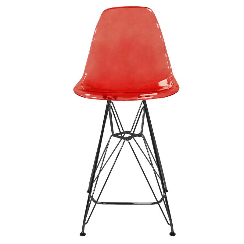 Cresco Acrylic Barstool in Brushed Black Steel Base with Ergonomic Seat, Footrest, & Floor Pads for Kitchen or Home Bar Set of 2
