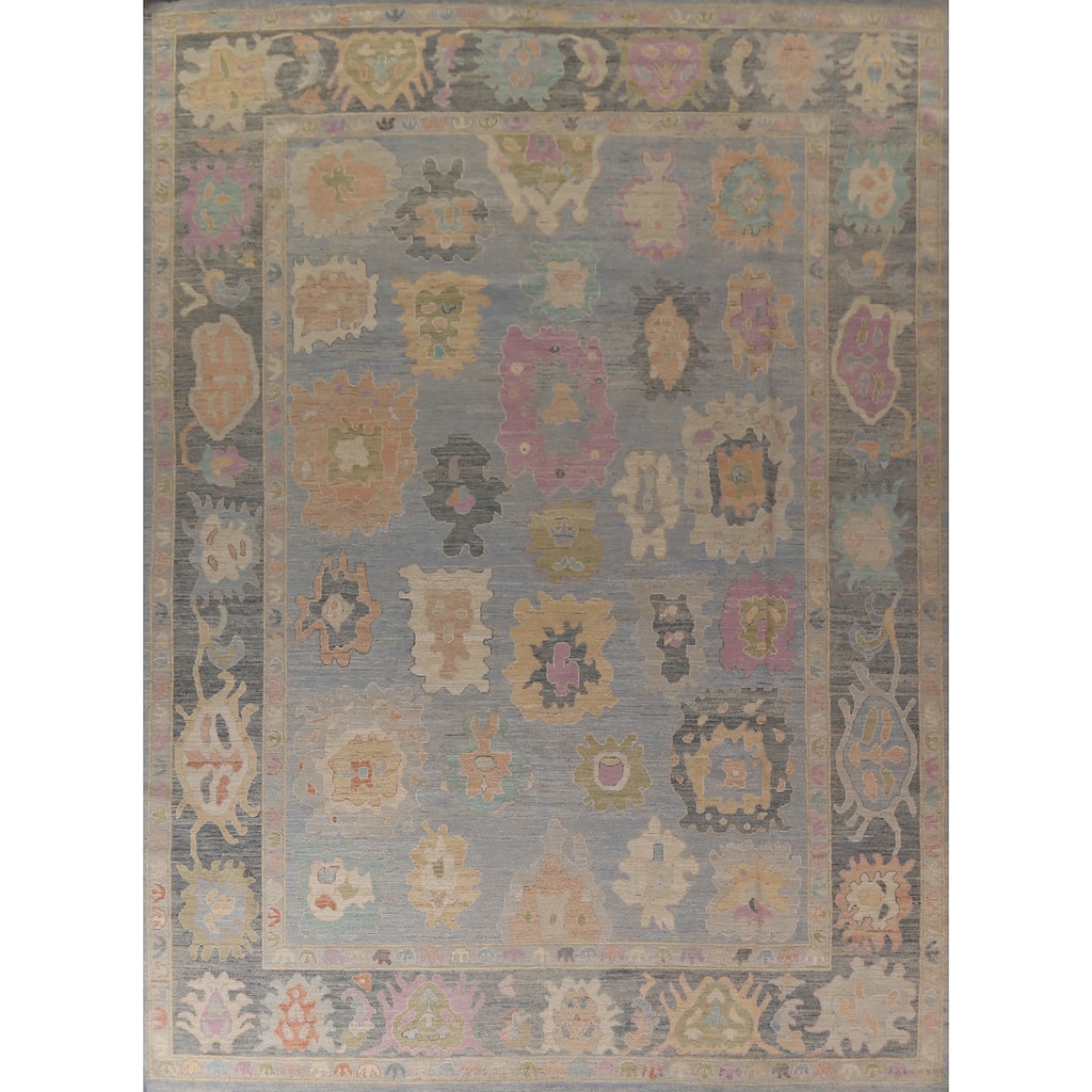 Oushak Turkish Large Rug Hand-Knotted Light Blue Wool Carpet - 10'0"x 13'8"