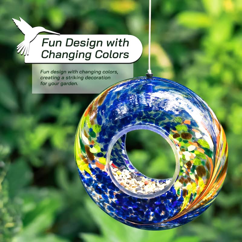 Glitzhome Round Hanging Multi-Color Mosaic Birdfeeder