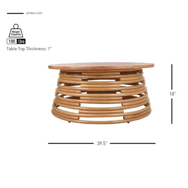 dimension image slide 1 of 4, NPD Furniture Zeke Rattan Round Coffee or Side Table with Solid Wood Top