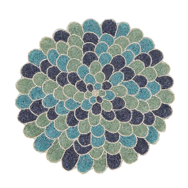 Peacock Glamour Beaded Placemat (Set of 4) - 14"x14" - Blue - 14"x14" - Set of 4