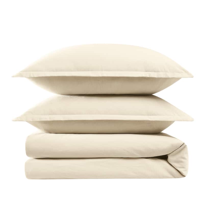 Brooklyn Loom Matte Cotton Velvet 3 Piece Duvet Cover Set - Off-White - King