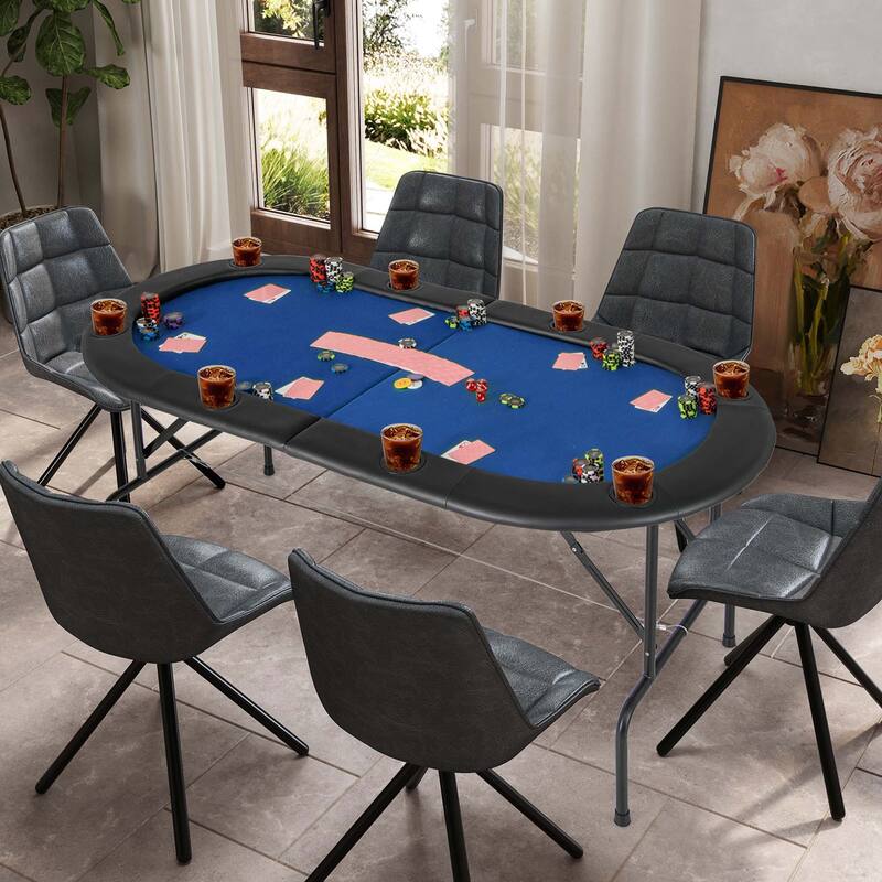 Costway 8 Players Poker Table with 8 Cup Holders & Comfy Armrests - See Details