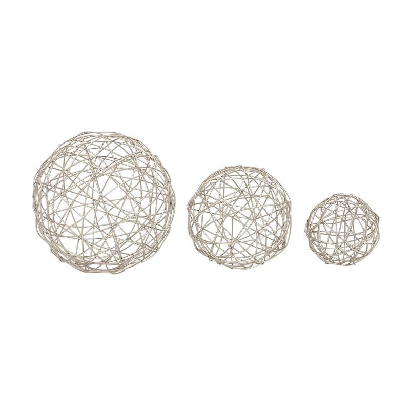 Metal Geometric Decorative Sculpture - Set of 3 Silver - Roche River Decor - Silver - 8", 6", 4"D