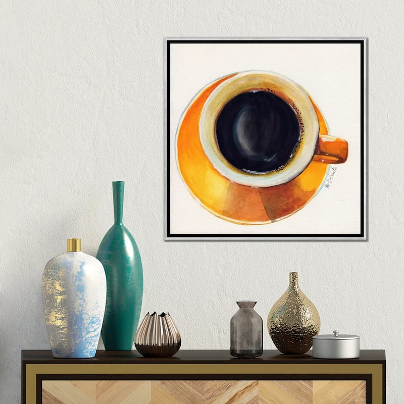 iCanvas "Yellow Coffee Cup" by Jennifer Redstreake Framed