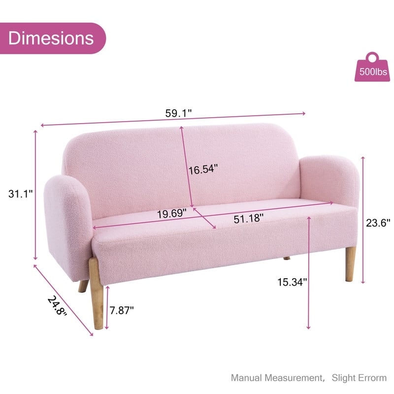 59.1" Square Arm Teddy Velvet Pink Sofa With Three Lumbar Pillows（New）