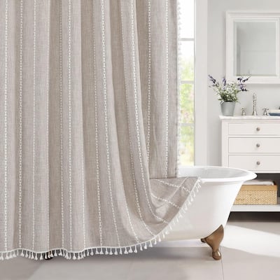 Boho Farmhouse Fabric Shower Curtain Modern Cotton Linen